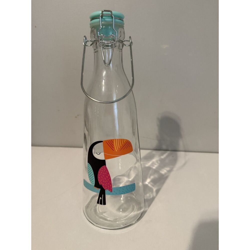 Glass Swing Top Bottle With Colorful Toucan Design